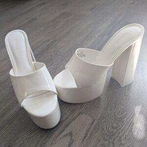 Liliana White Patent Platform Mule Heels